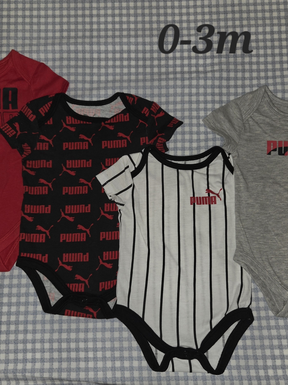 PUMA Baby Black, White & Red Stripe and Logo One-Piece Bodysuit Set